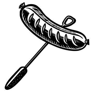 black and white sausage on a skewer clip art preview