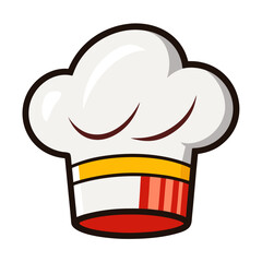 Chef hat with red and yellow accents cooking kitchen