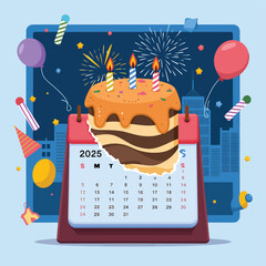 vector Birthdays, New Year celebrations, and the number 2025 Birthday Cake Icon
