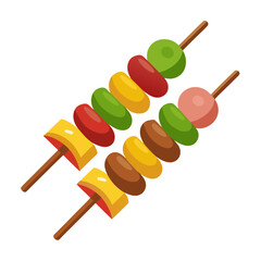 Colorful food skewers with meat and vegetables grill