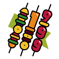 Colorful food skewers with geometric shapes barbecue grill