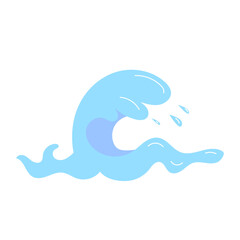 Cartoon Illustration of Blue Ocean Wave Splashing