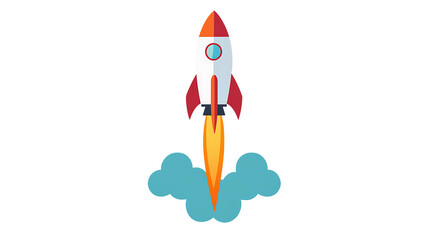 Cartoon rocket launch blasts off against a black backdrop, symbolizing startup success, technology, and innovative venture, transparent background