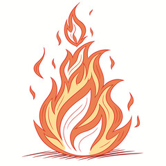 Stylized orange and yellow flames with red outlines fire burning