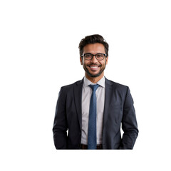 Confident Smiling Businessman in Suit and Glasses