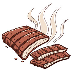 Delicious grilled ribs with rising steam meat food