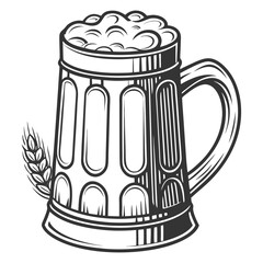 Frothy beer mug with barley drink