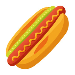 Delicious hot dog with mustard and relish sausage