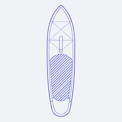 Blue outline of a stand up paddleboard with striped grip water sports