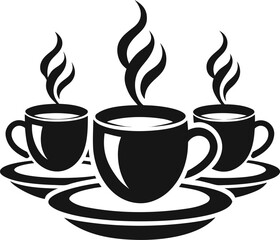 Black Coffee Cups on Saucers with Steam – Vector Art for Branding & Logos