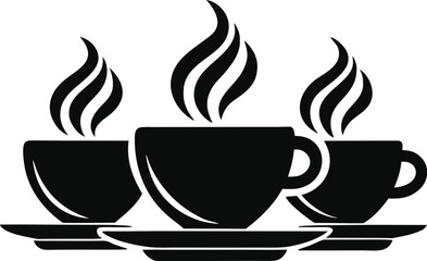 Set of Hot Coffee Cup Silhouettes with Steam – Minimalist Vector Design