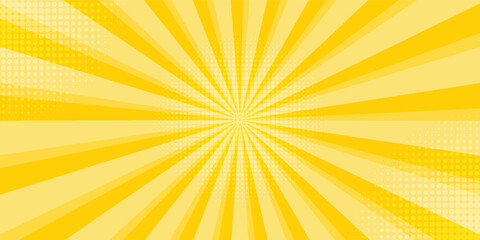 Obraz premium Yellow abstract background with light of sunburst. yellow starburst with halftone. sun ray retro background with flash
