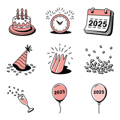 vector Birthdays, New Year celebrations, and the number 2025 Birthday Cake Icon
