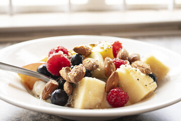 Close-up photo of a bowl of fresh fruit
