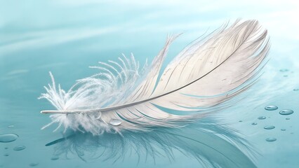 Fototapeta premium White Feather Floating On Light Sky Blue Background, Ai Generated
