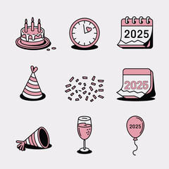 vector Birthdays, New Year celebrations, and the number 2025 Birthday Cake Icon
