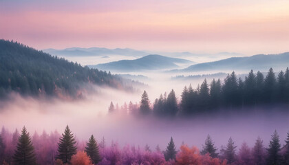 Obraz premium Misty Mountain Majesty An Enchanting Autumn Sunrise
