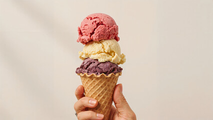 ice cream cone with 3 flavour