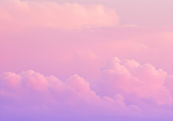 Soft, fluffy clouds painted across a pastel pink and purple sky, creating a dreamy atmosphere.