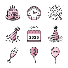 vector Birthdays, New Year celebrations, and the number 2025 Birthday Cake Icon
