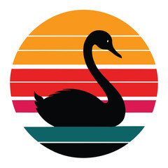 
Retro Sunset Swan Silhouette Design