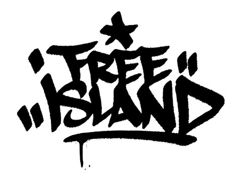 Graffiti tag “Free Island” street art urban for Independence Day São Tomé and Príncipe, creative patriotic mural with island pride.