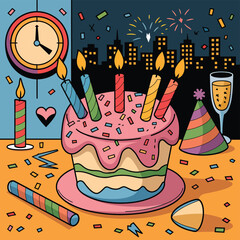 vector Birthdays, New Year celebrations, and the number 2025 Birthday Cake Icon
