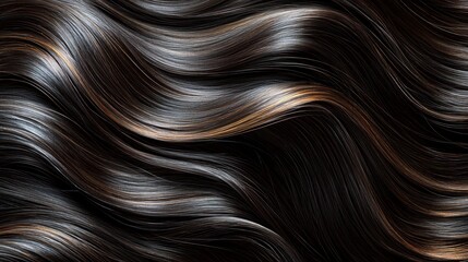 Wavy dark brown hair with highlights
