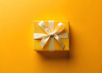 Yellow and white gift box mockup on orange background