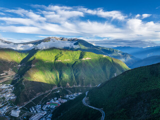 Aerial View of Deqin county in a green valley