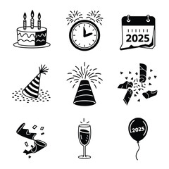 vector Birthdays, New Year celebrations, and the number 2025 Birthday Cake Icon
