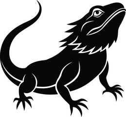 Fototapeta premium Bearded Dragon Silhouette: A striking silhouette of a bearded dragon, showcasing its characteristic frill and spiny scales. The image is bold and graphic.