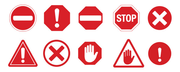 Collection of Red Warning and Regulatory Signs vector isolated on white background