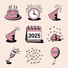 vector Birthdays, New Year celebrations, and the number 2025 Birthday Cake Icon
