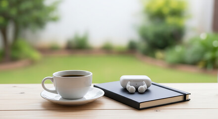 Morning Coffee, Notebook, and Earbuds A Peaceful Start to the Day