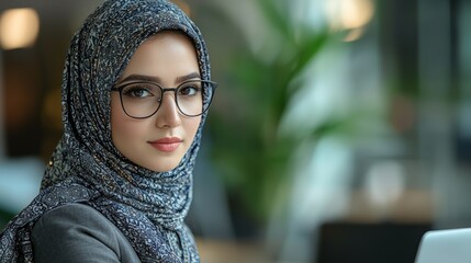 Young woman in hijab and glasses, professional pose