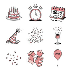 vector Birthdays, New Year celebrations, and the number 2025 Birthday Cake Icon
