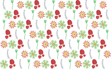 Stylish vector pattern with tropical floral elements blooms leaves. Great for modern fabric, surface design, and wrapping paper.

