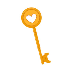 Golden key. Vector key with heart. Perfect romantic symbol for love, Valentine's Day, wedding invitations and fantasy projects.