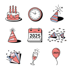 vector Birthdays, New Year celebrations, and the number 2025 Birthday Cake Icon
