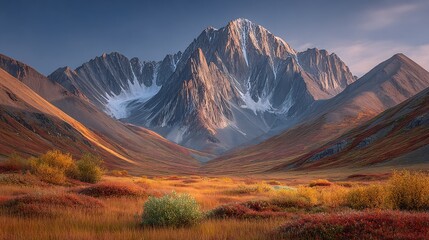 Majestic Autumnal Mountain Landscape: A Breathtaking Panorama of  Fall Colors and Snow-Capped Peaks