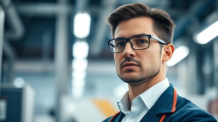 Technical specialist in a modern environment with soft industrial lighting.