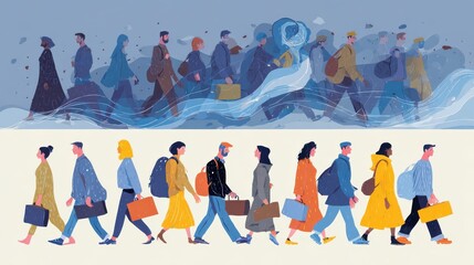 Students and employees emigration metaphors. Occupational and educational migration, drain brain, refugees forced return. Population mobility abstract concept vector illustration set., no logos, no b