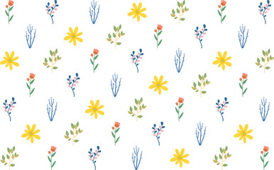 Stylish vector pattern with tropical floral elements blooms leaves. Great for modern fabric, surface design, and wrapping paper.

