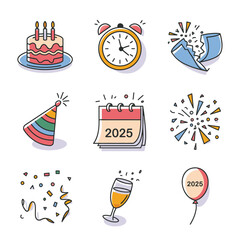 vector Birthdays, New Year celebrations, and the number 2025 Birthday Cake Icon
