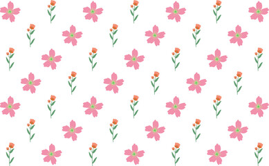 Stylish vector pattern with tropical floral elements blooms leaves. Great for modern fabric, surface design, and wrapping paper.

