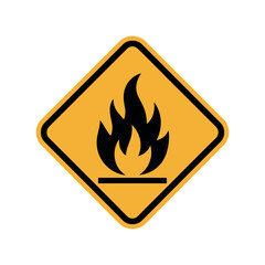 Yellow Diamond Warning Sign with Fire Symbol for Flammable Materials