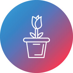 Large Flower Pot Line Gradient Circle Background Icon
