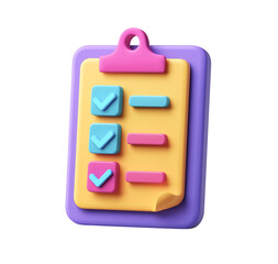 Colorful 3d checklist icon with checkmarks on white background