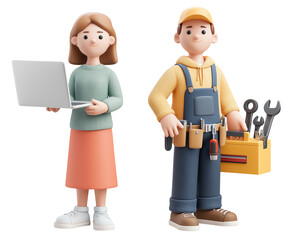 Cartoon figures showcasing tech and repair industry roles
